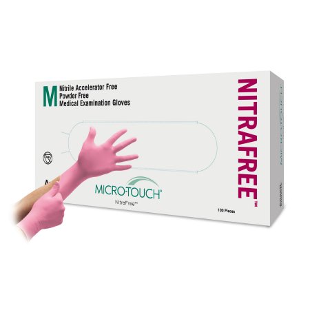 Gloves Exam Nitrile Micro-Touch® NitraFree™ Medium NonSterile Nitrile Standard Cuff Length Textured Fingertips Pink Chemo Tested (100/BX 10BX/CS) by Ansell Healthcare Products LLC  ID 6034512
